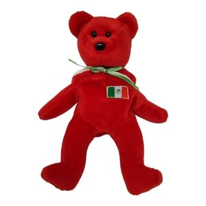 TY Osito Beanie Baby Bear 1999 Mexican Red with Mexico Flag Vintage Retired
